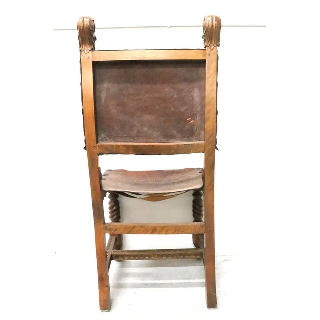 Animal Skin Antique Gothic Revival Wooden and Leather Chairs- Set of 6 For Sale - Image 7 of 12