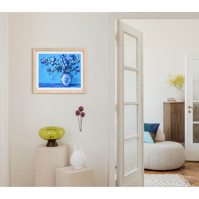Blue Magnolia - Modern Floral Oil Painting Original Art For Sale - Image 4 of 8