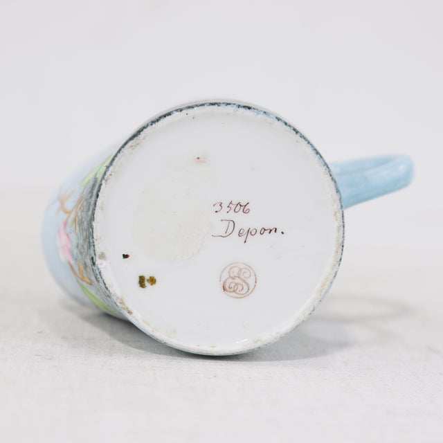 Sky Blue Set of Five Vintage Victorian Hand-Painted Porcelain Mugs For Sale - Image 8 of 12