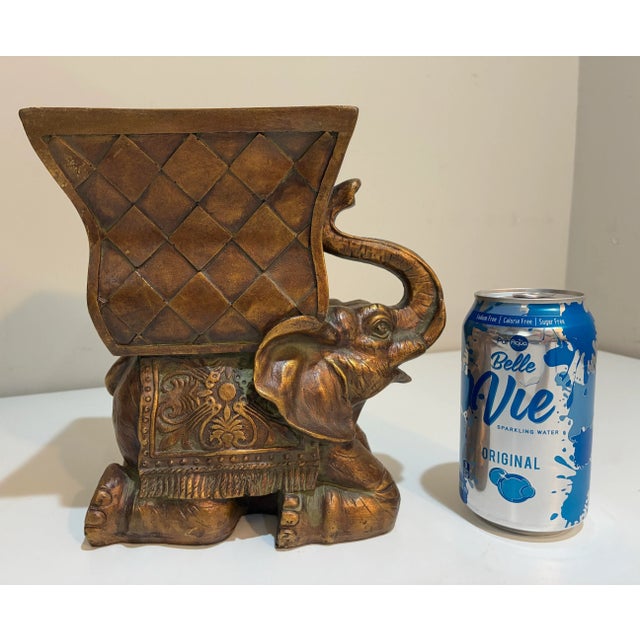 Chinoiserie Vintage Hollywood Regency Elephant Cachepot Pair in Antiqued Gold For Sale - Image 3 of 12