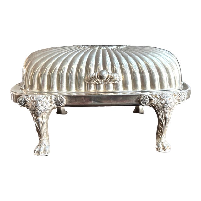 Vintage Fb Rogers Georgian Style Silver Plate Roller Top Butter Dish W/Glass Insert-Lion Legs-Mono For Sale
