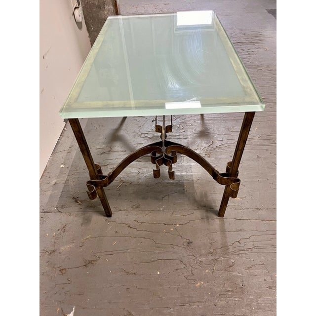 Gothic Hollywood Regency Gold Gilt Scrolling Iron Rectangular Glass Coffee Table For Sale In New York - Image 6 of 9
