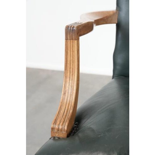 English Green Cowhide and Wooden Gainsborough Desk Chair For Sale - Image 9 of 13