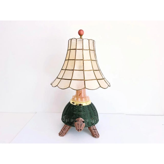 Mid 20th Century Mid Century Wicker Turtle Lamp & Shell Shade For Sale - Image 5 of 12