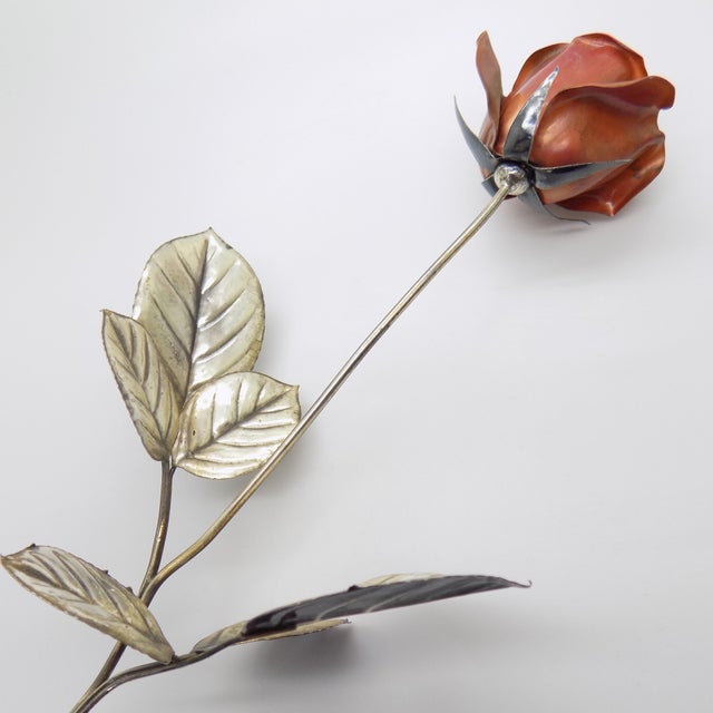 Vintage Italian Handmade Sterling Silver 925 Long Stem Enameled Red Rose, Padua, Italy, 1970s For Sale - Image 18 of 18