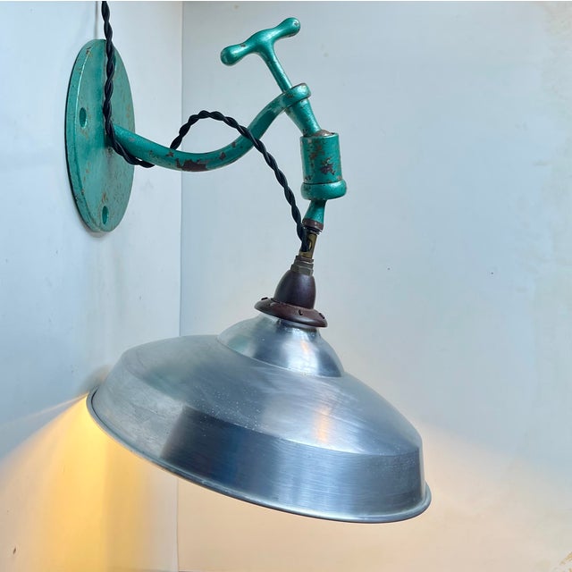 Scandinavian Industrial Green Wall Lamp, 1950s For Sale - Image 10 of 13
