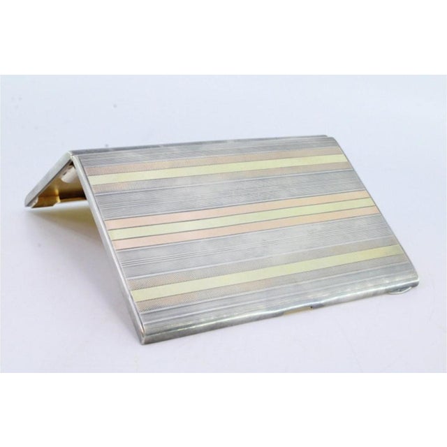 Three-Tone Silver and Gold Cigarette Case with Gold Interior and Cut-Out Cigarette Holder For Sale - Image 6 of 10