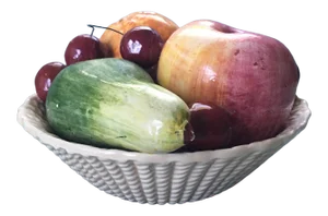 Vintage 1950s Bassano Italy Faux Fruit Woven Basket Ceramic Bowl
