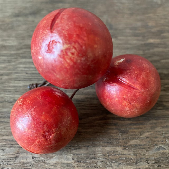 Persimmon Mid-Century Alabaster Stone Persimmon and Cluster of Cherries Fruit- Set of 2 For Sale - Image 8 of 12