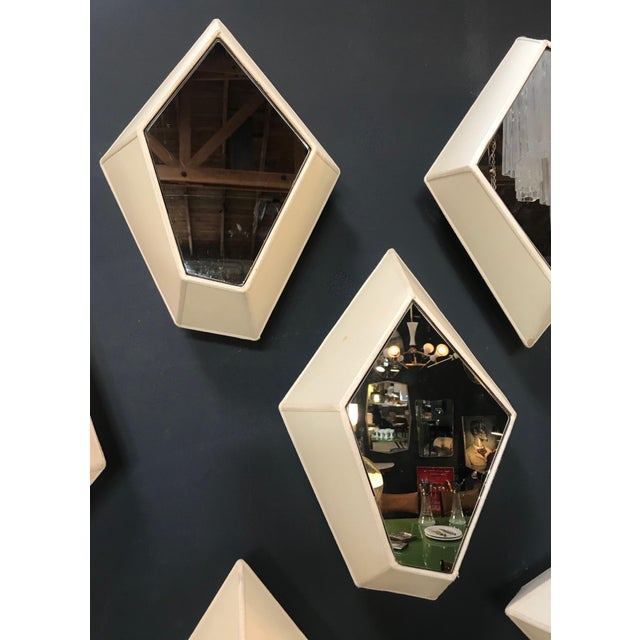Mid-Century Modern Mid-Century Polygonal Wall Sconces With Fabric and Mirror, Italy - a Pair For Sale - Image 3 of 11