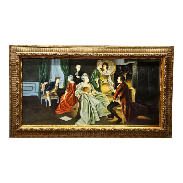Victorian Parlor Wall Art Print on Cotton Fabric – Multicultural Gathering Scene For Sale