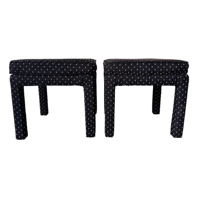 1980’s Postmodern Milo Baughman Parsons-Style Upholstered Ottomans – A Pair For Sale
