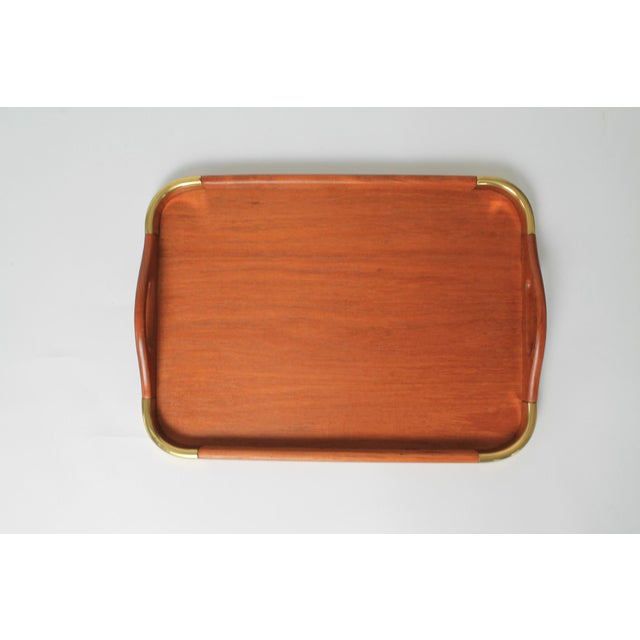 Mid-Century Modern Vintage Teak & Brass Serving Tray For Sale - Image 3 of 11
