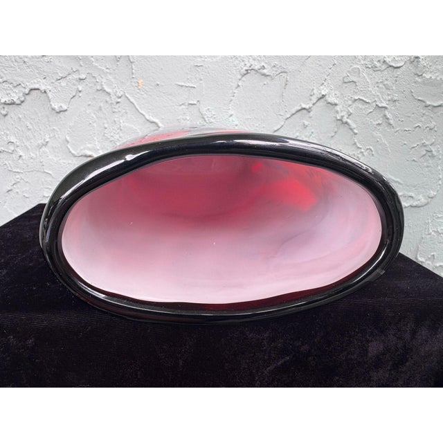 Glass Vintage Murano Hand-Blown Art Glass Vase With Aventurine, Red & Blue Swirl Design For Sale - Image 7 of 8