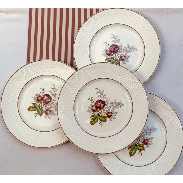 … 1930s Copeland Spode Mansard Red Rose Cream Bone China Dinner Plates - Set of 4 Architectural Romance Meets English Rose...