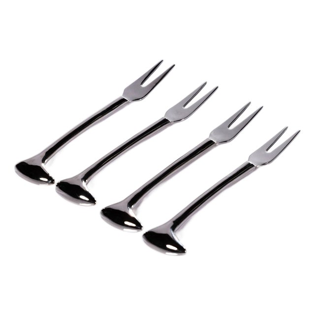 Sable 4-Piece Set Cheese & Cocktail Forks, Nickel For Sale