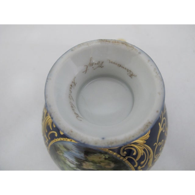 Blue Late 19th Century Victorian Carl Knoll Carlsbad Gilt Hand Painted Landscape Porcelain Coffee Cup & Saucer For Sale - Image 8 of 9