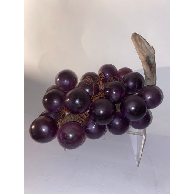 Lucite Grapes . Mid Century Modern Lucite Concord Grapes on Wooden Branch For Sale - Image 4 of 12