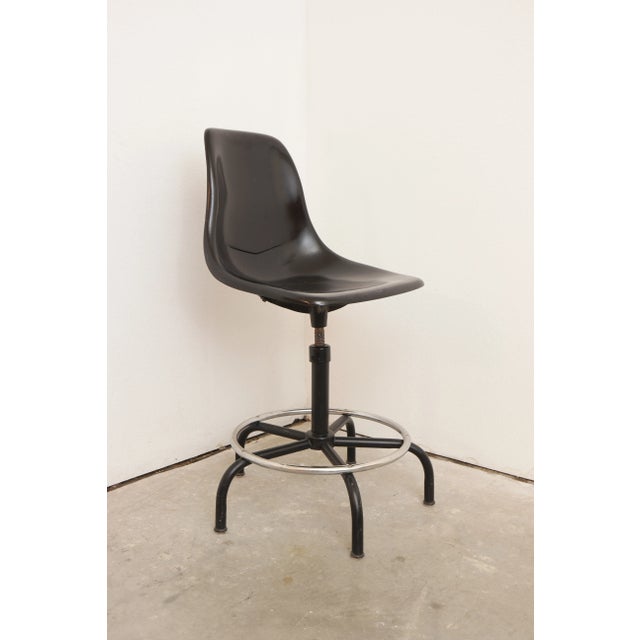 Mid Century Modern Black Fiberglass Stool For Sale - Image 9 of 9