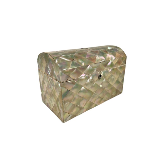 Antique Victorian letter box crafted with a domed top and extensively inlaid with luminous mother of pearl. The surface...