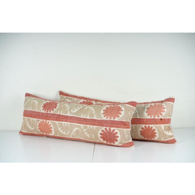 Mid-Century Modern Suzani Lumbar Pillow Cover - A Pair For Sale - Image 3 of 4
