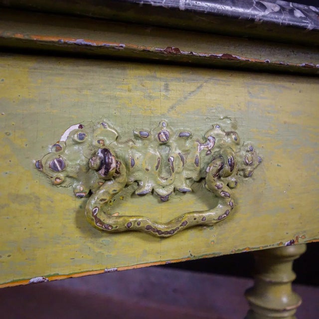 French Green Brocante Mirror Table with Marble Sheet For Sale - Image 10 of 11