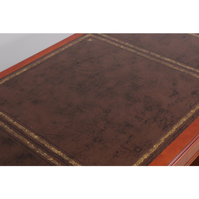Reprodux Bevan Funnel Leather Top Yew Wood Desk For Sale - Image 11 of 18