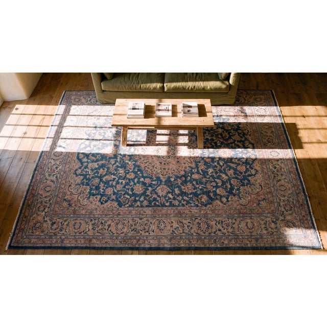1870s Blue Navy Floral Antique Persian Khorassan Moud Rug 13'2" X 20'2" Handwoven Wool Carpet For Sale - Image 10 of 10