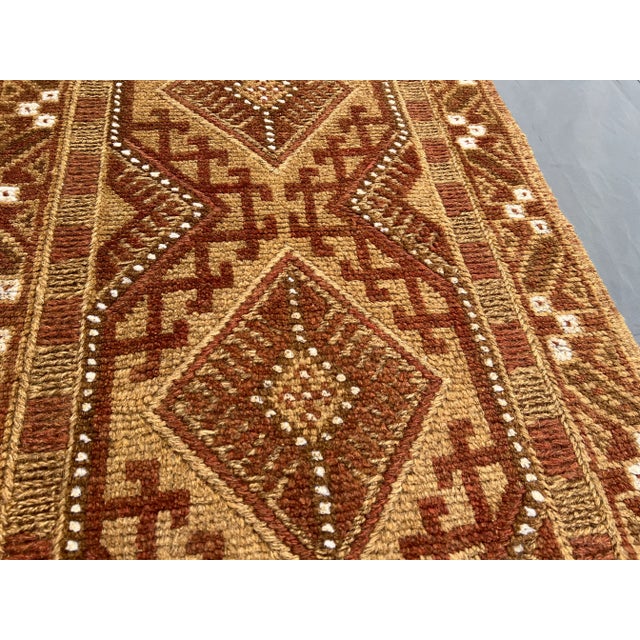 Textile Vintage Afghan Handmade Mishwani Runner Rug, Brown & Beige Geometric Tribal Wool Pile Rug For Sale - Image 7 of 8
