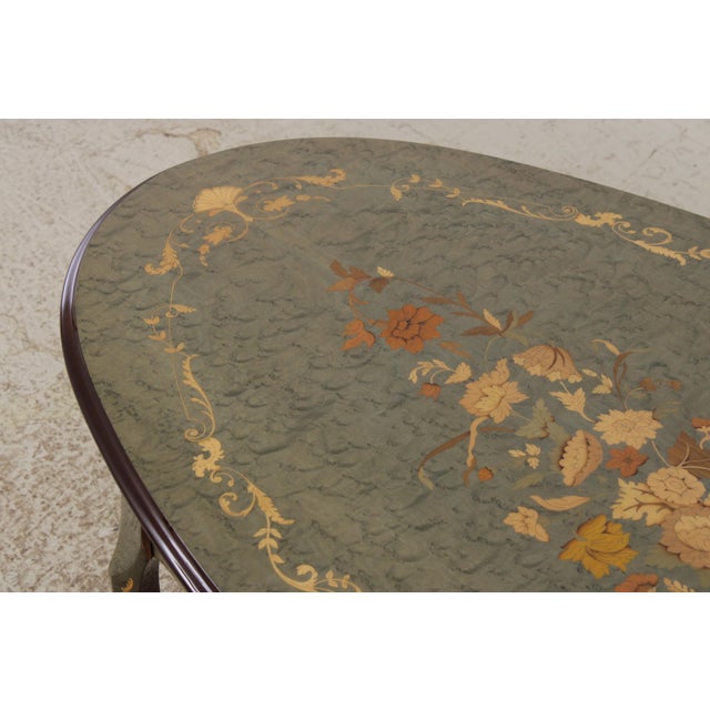Italian Marquetry Inlaid Oval French Style Coffee Table For Sale In Philadelphia - Image 6 of 14