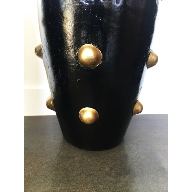 Ceramic Pair of Black and Gold Sculpture Planters For Sale - Image 7 of 8