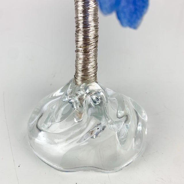 Vintage MCM Large Whimsy Tree Sculpture Art Blue Glass Leaves & Base With Wire For Sale - Image 4 of 9