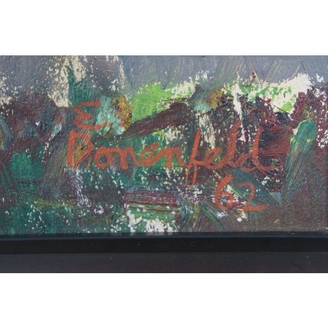 1962 Vintage Elaine Donenfeld Impressionist Woodland Landscape Painting 29" For Sale - Image 9 of 12