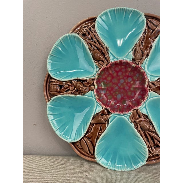 Late 19th Century English Majolica Oyster Plate For Sale - Image 4 of 11