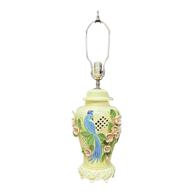 1970s Ceramic Detailed Table Lamp With Bird Accents- Condition Issues For Sale