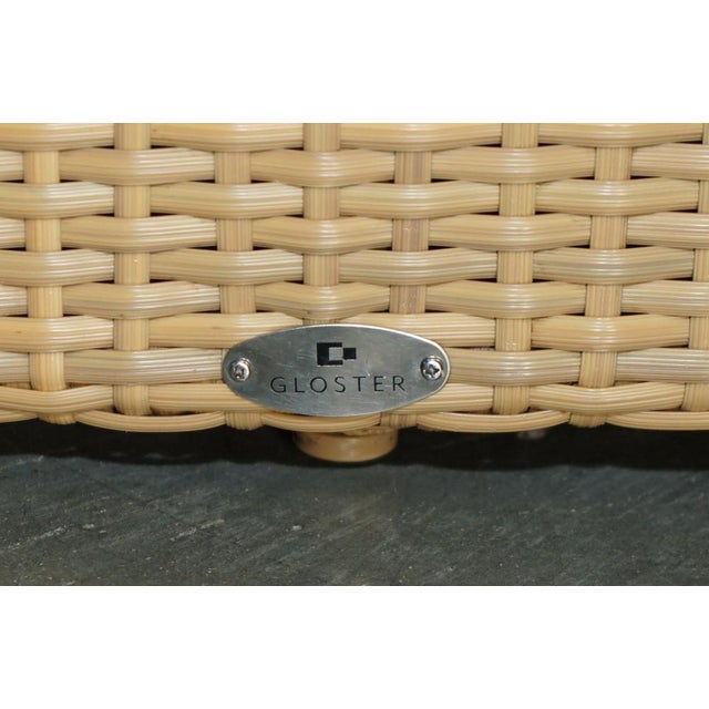 Garden Table and Stool Set on Wheels Glass with Wicker, Set of 5 For Sale - Image 14 of 18