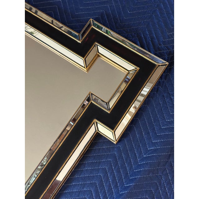 1980s Art Deco Revival Style Geometric Framed Mirror With Black and Gold Accents. For Sale - Image 4 of 14