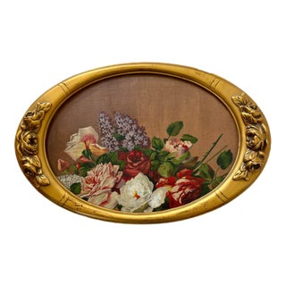 Victorian French Floral Oil Painting For Sale