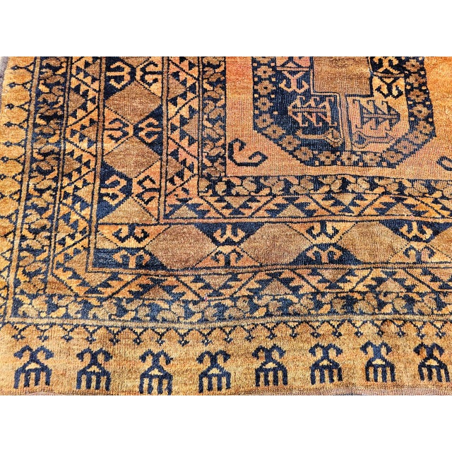 Vintage Afghan Ersari Rug, Hand-Knotted Wool, Allover Geometric Design, Camelhair & Navy, 9’ X 13’ For Sale - Image 14 of 16