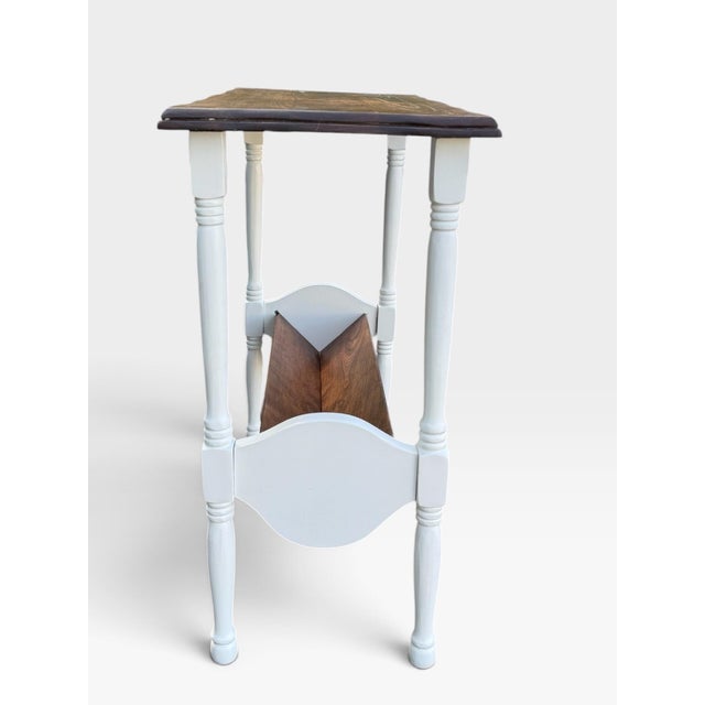 1950s Vintage Refinished Walnut & Ivory Side Table With Book Rack For Sale - Image 5 of 5