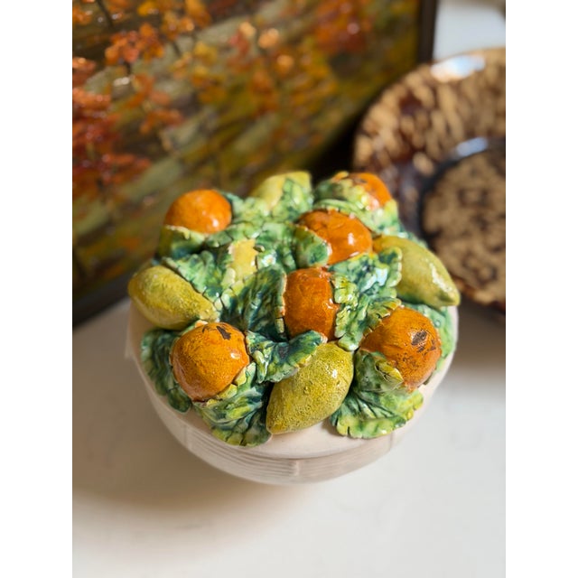 Vintage Italian Majolica Style Lemon and Orange Lidded Topiary Jar For Sale In New Orleans - Image 6 of 9