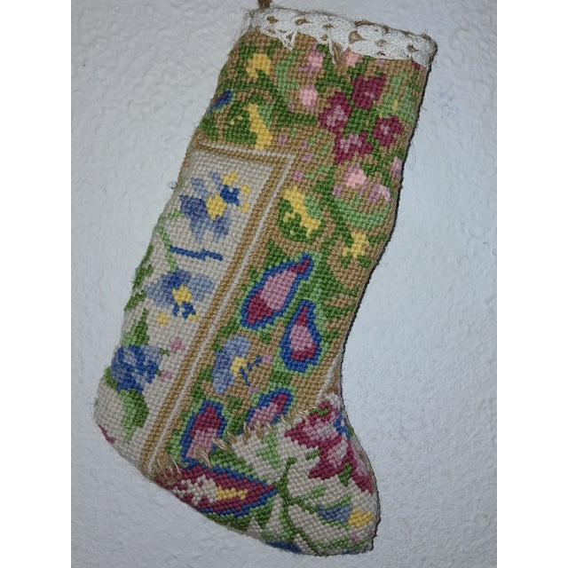 Vintage Handmade Needlepoint Christmas Stocking For Sale - Image 4 of 9