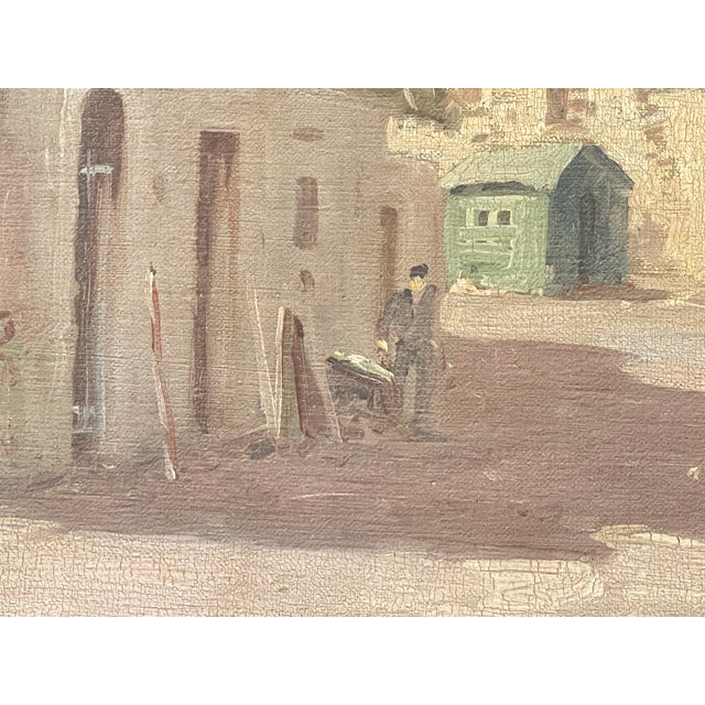 Early 20Th C. Oil on Canvas Coastal Seascape "Village on the Sea, Signed For Sale - Image 11 of 14