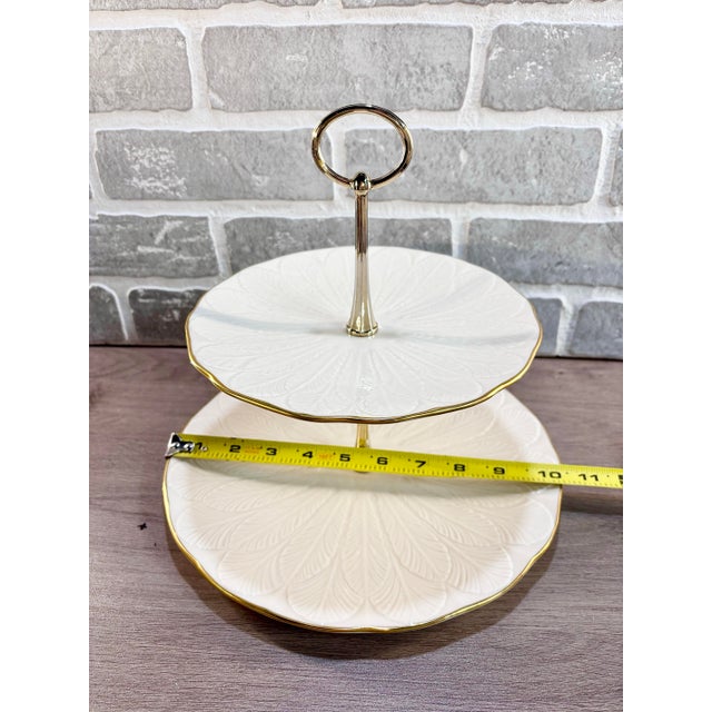 Vintage Lenox Ivory & Gold 2 Tier Tidbit/Dessert Stand Greenfield Collection For Sale In Detroit - Image 6 of 11