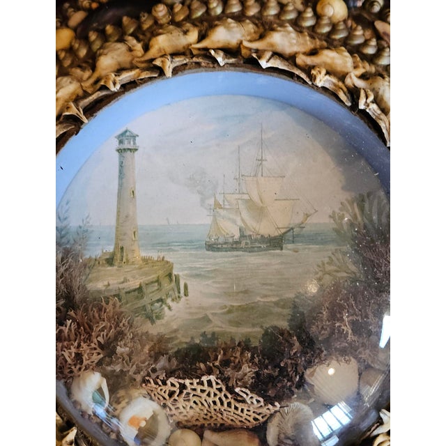 Edwardian Shellwork Valentine Diorama of a Ship Passing Lighthouse For Sale - Image 15 of 18