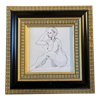 1970’s Original Abstract Expressionist Female Nude Ink Drawing Framed For Sale