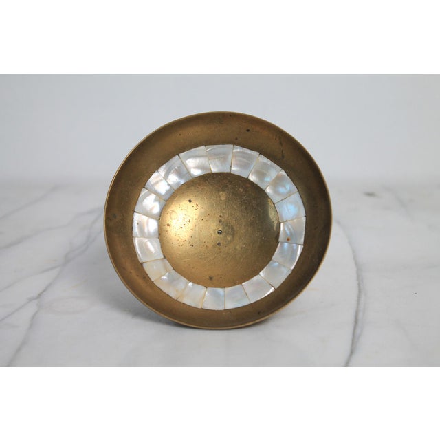 Vintage Brass and Mother-of-Pearl Trinket Dish For Sale - Image 4 of 6