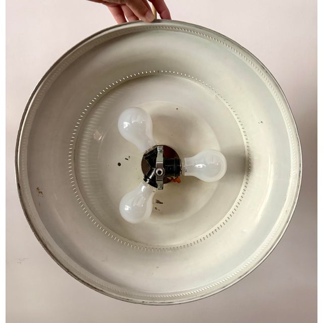 Vintage Art Deco Streamline Moderne Saucer Form Tole Chandelier For Sale - Image 9 of 11