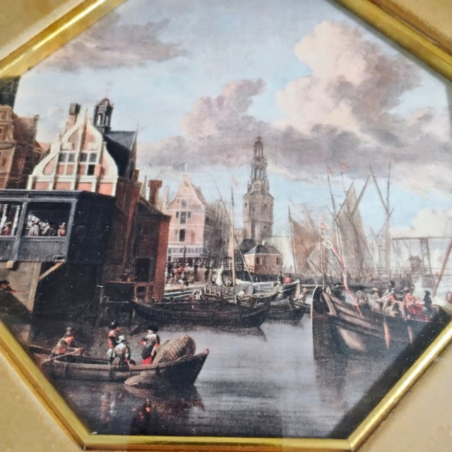 Baroque Vintage Abraham Storck "Port of Amsterdam" Print in Ornate Octagonal Frame For Sale - Image 3 of 7