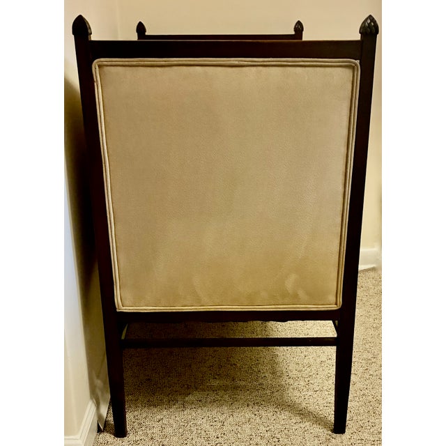 1940s Sleek Mid-Century Empire Walnut & Suede Settee For Sale - Image 9 of 9